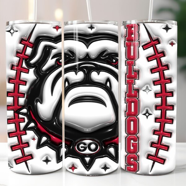 3D Bulldogs Inflated Tumbler Wrap PNG - 3D Puffy 20oz Skinny Tumbler Sublimation Design - Instant Digital Download