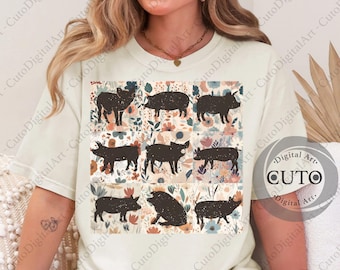 Retro Boho Pig Png Sublimation, Farm Design Png, Flowers Piggy png, Floral Retro Piglet Mama Png T-shirt Png Instant Digital Download