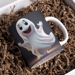 3D Ghost Mug Wrap Sublimation Design 11oz & 15oz, 3D Spooky Halloween Mug PNG Sublimation Design, Instant Digital Download
