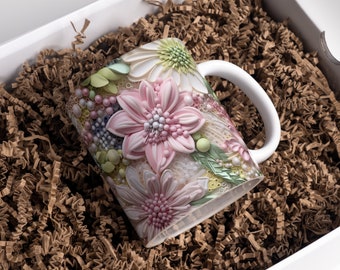 11 Unzen und 15 Unzen 3D Blumen Becher Wrap Sublimation, 3D Becher PNG Design, 3D Becher Wrap Designs, Becher Sublimation Designs, Becher Vorlage Für Sublimation