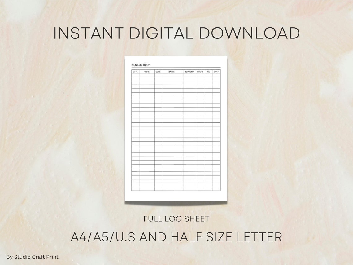 Printable Kiln Log, Pottery Sketchbook, Digital Pottery Planner, Craft
