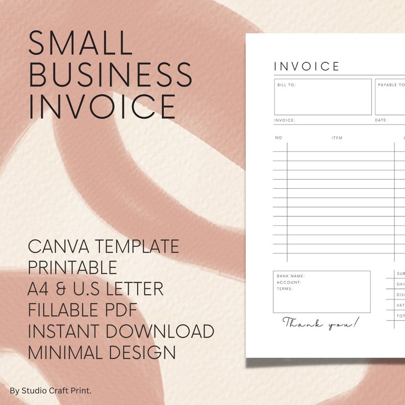 One page of US letter or A4 printable invoice for a small business.