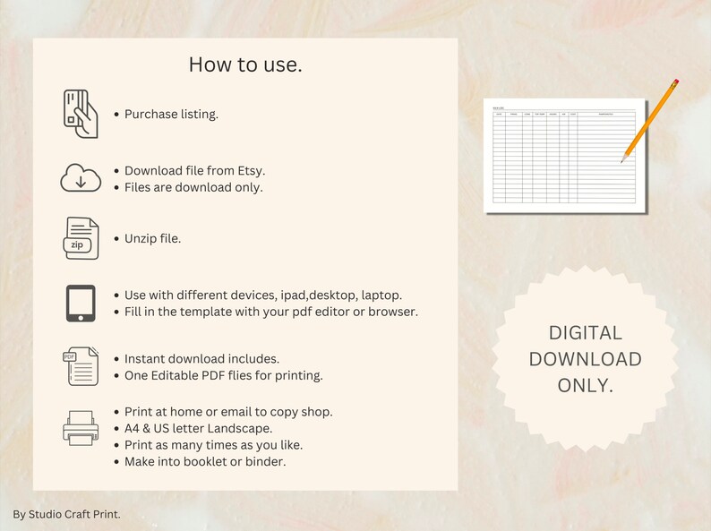 Printable Kiln Log Landscape, Digital Pottery Planner, A4 US Size