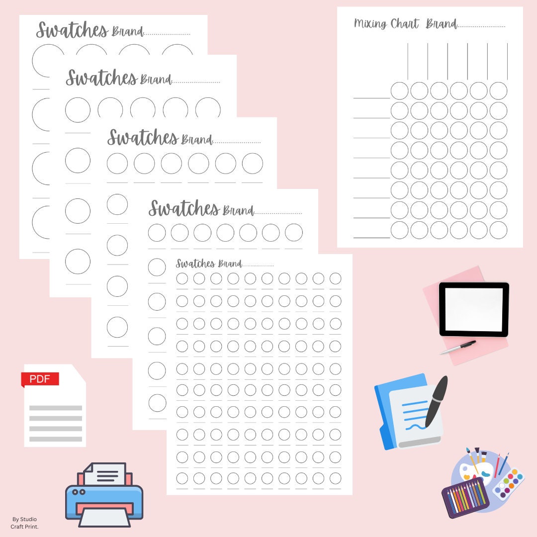 Coloring Paint Swatches Printable Chart, Marker Swatch PDF Page ...