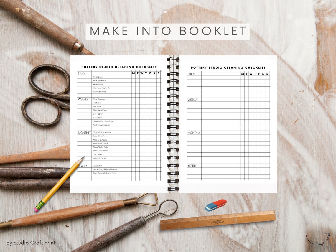 Cleaning Checklist, Pottery Organizer, Pottery Journal Planner, Tools ...