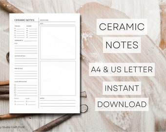 Pottery Journal, Ceramic Notes A4 & US Letter, Tools For Potters, Pottery Kit, Ceramic Tools, Potters Journal, Clay Project.
