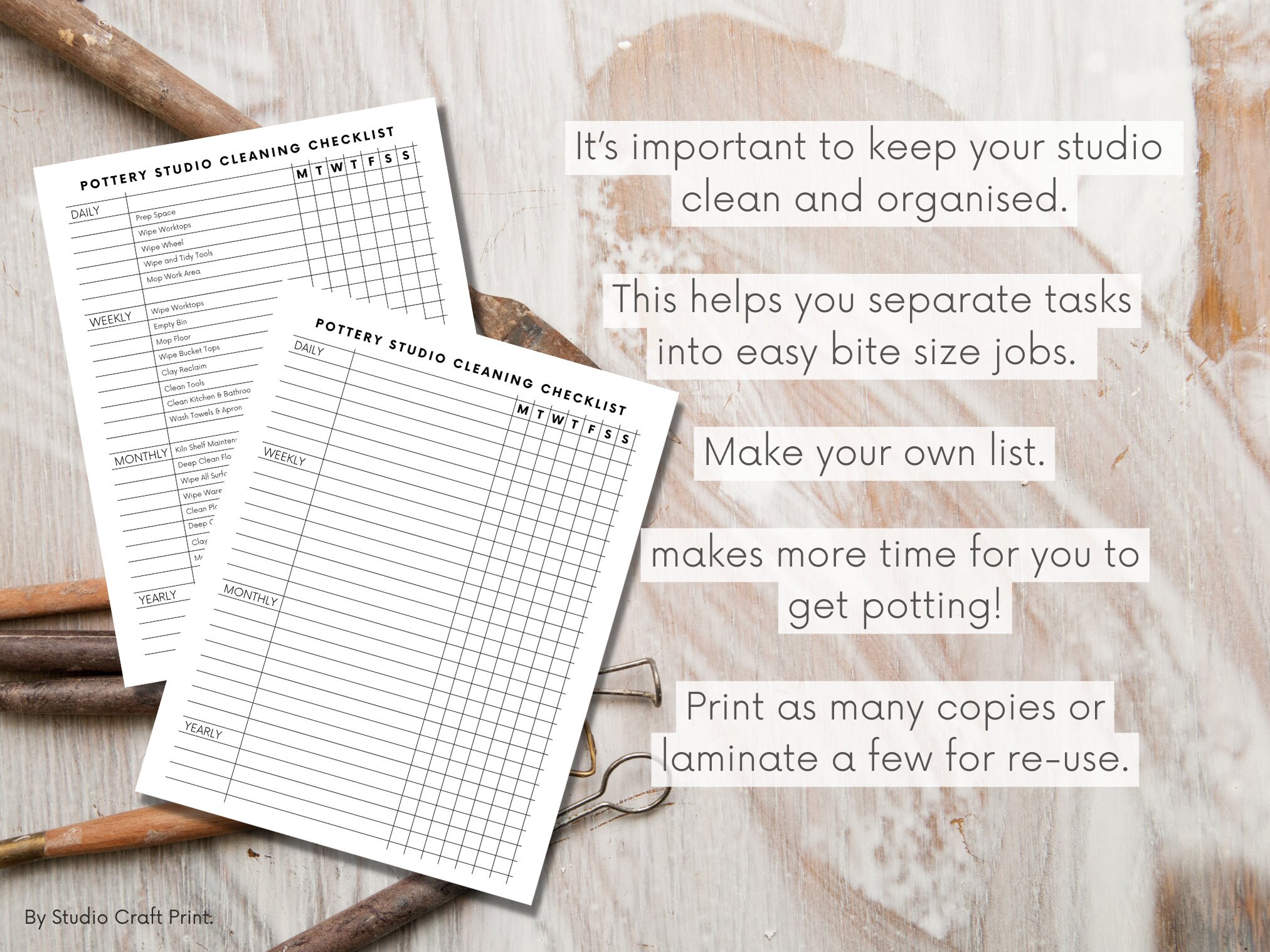 Cleaning Checklist, Pottery Organizer, Pottery Journal Planner, Tools for Potters, Pottery Log ...