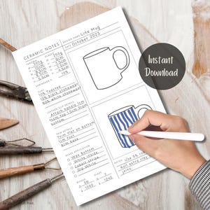 陶芸ジャーナル、陶芸プランナーテンプレート、陶芸ノート、陶芸ログ印刷可能 PDF、粘土テンプレート、陶芸チートシート、印刷可能なジャーナル