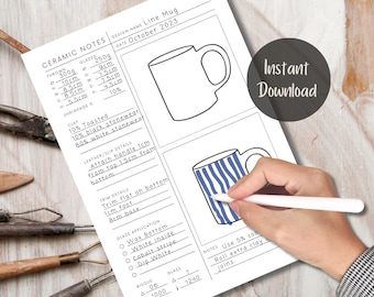 Pottery Journal, Pottery Planner Template, Ceramic Notes, Pottery Log Printable PDF, Clay Template,  Pottery Cheat Sheet, Printable Journal