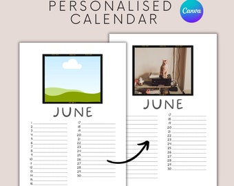 Perpetual Birthday Dates Calendar, Custom Family Photo Template, Gifted Custom Birthday Pet, Edit in Canva, US Letter and A4 Printable PDF