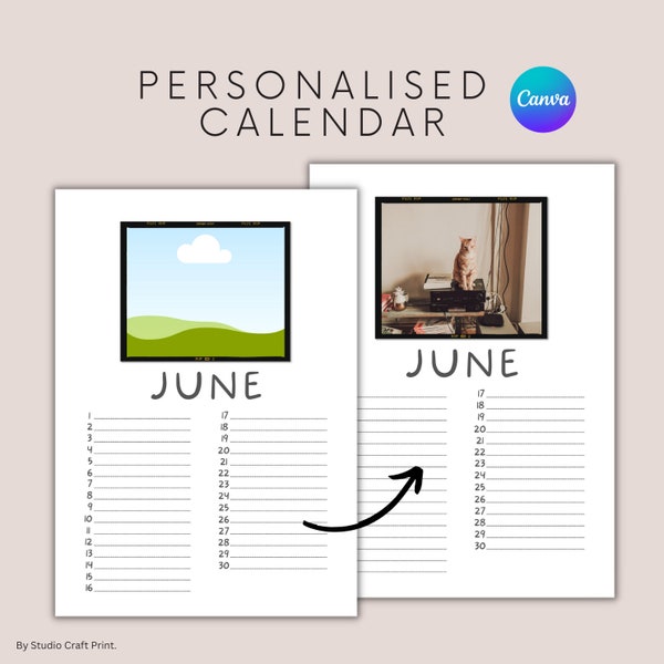 Perpetual Birthday Dates Calendar, Custom Family Photo Template, Gifted Custom Birthday Pet, Edit in Canva, US Letter and A4 Printable PDF