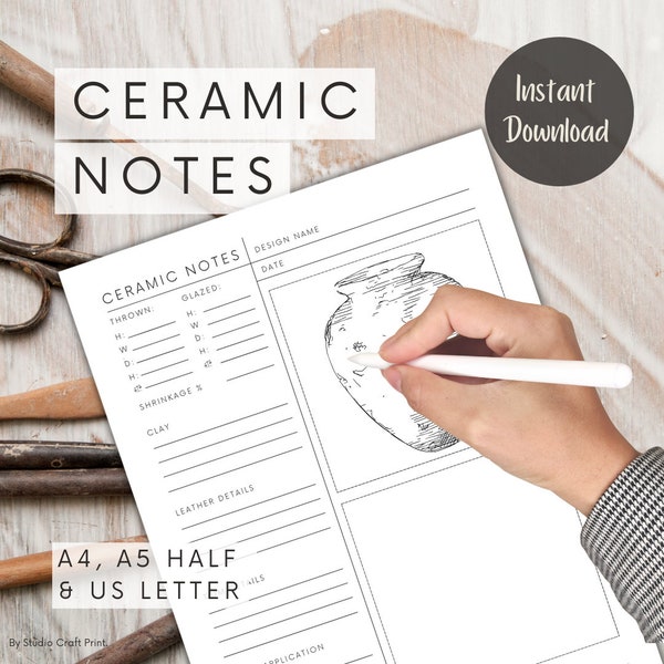 Pottery Notes Journal Bundle, Ceramic Log Template,  Potterie Planner Template, Printable PDF Gift, Tools For Potter, Make Your Own Pot
