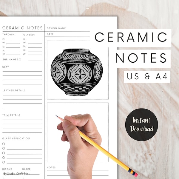 Pottery Journal, Pottery Planner Template, Ceramic Notes, Pottery Log Printable PDF, Clay Template,  Pottery Cheat Sheet, Printable Journal