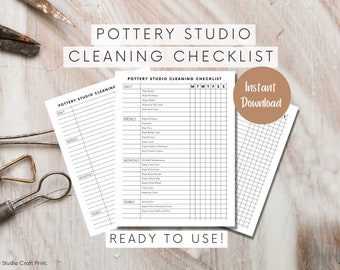 Cleaning Checklist, Pottery Organizer, Pottery Journal Planner, Tools For Potters, Pottery Log Book, Download Pottery Template, ADHD Clean.
