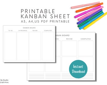 Printable A4 Kanban Board Template, Brain Dump Project, Japanese Mind Planner PDF, Time Management Planner Board, Productivity Guide