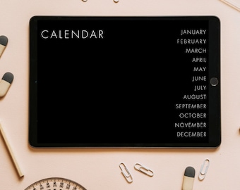 Monthly Blackout Calendar Goodnotes, Digital, Dark mode, Plain Diary, Blank Desk Calendar, Teacher Calendar, Preppy Calendar, Goth Calendar