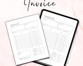 Invoice Template, Editable Canva Link & Fillable PDF Goodnotes, A4 and US Letter Printable, Minimalistic Invoice