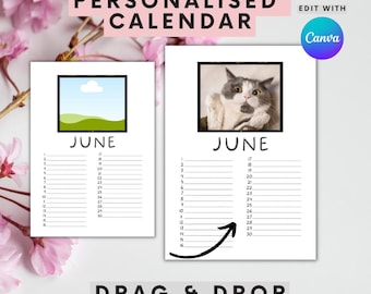 Editable Photo Perpetual Calendar Use for 2025 | Easy Drag and Drop | Customizable Gift | Edit for free in Canva | Printable Download