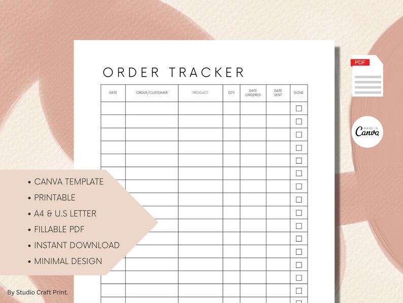 Editable Order Tracker, Minimalist Small Business Order Tracking, Canva ...