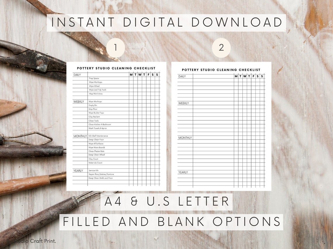 Cleaning Checklist, Pottery Organizer, Pottery Journal Planner, Tools for Potters, Pottery Log ...