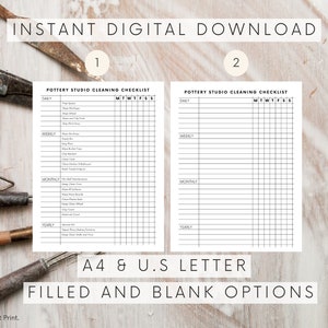 Cleaning Checklist, Pottery Organizer, Pottery Journal Planner, Tools for Potters, Pottery Log ...