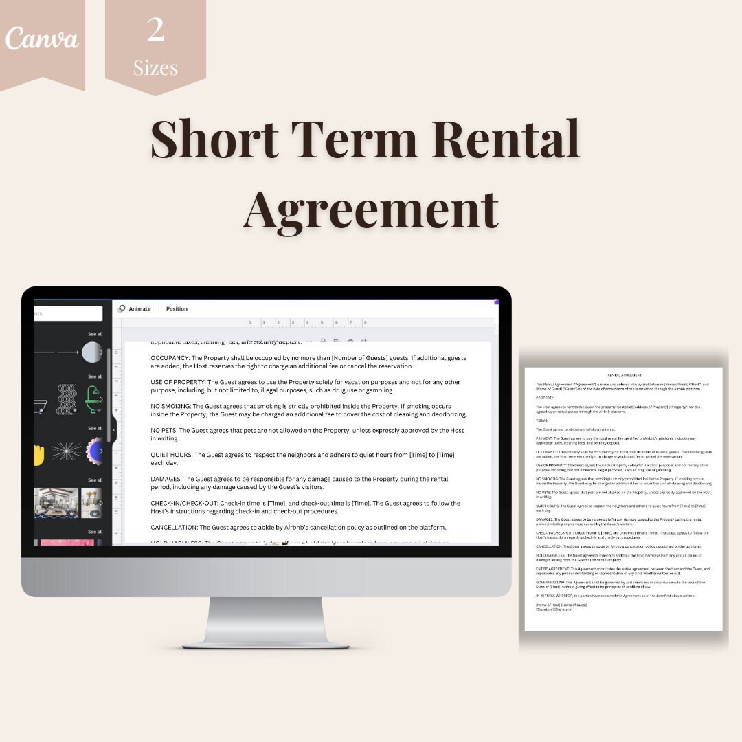 Airbnb Rental Agreement Template Letter, A4 Sizes Shopclickcreative - Etsy