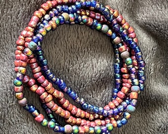 Blue/Pink/Multi Iridescent Luster Seed Bead Stretch Bracelet Set (set of 5)