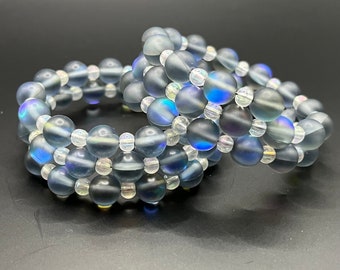 Iridescent Matte Smoke Blue Memory Wire Bracelet