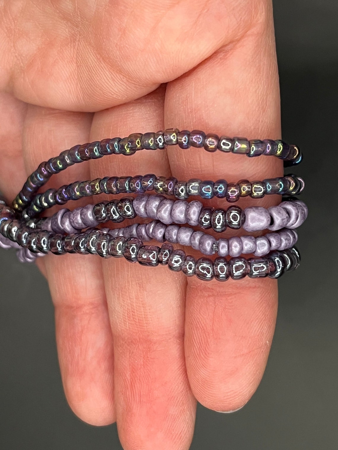 Icy Purple Seed Bead Stretch Bracelet Set set of 5 Etsy