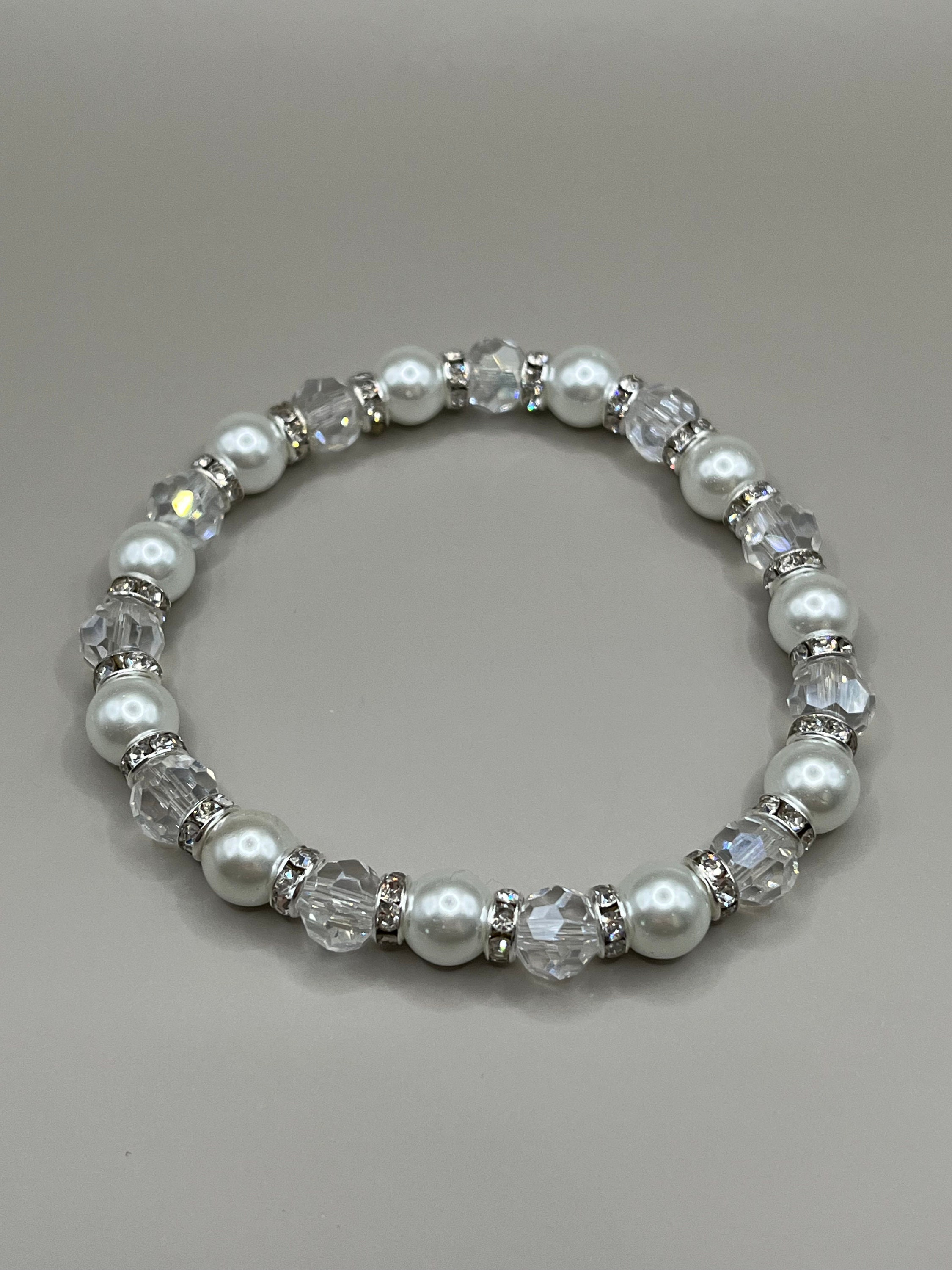 Winter White & Crystal Stretch Bracelet - Etsy