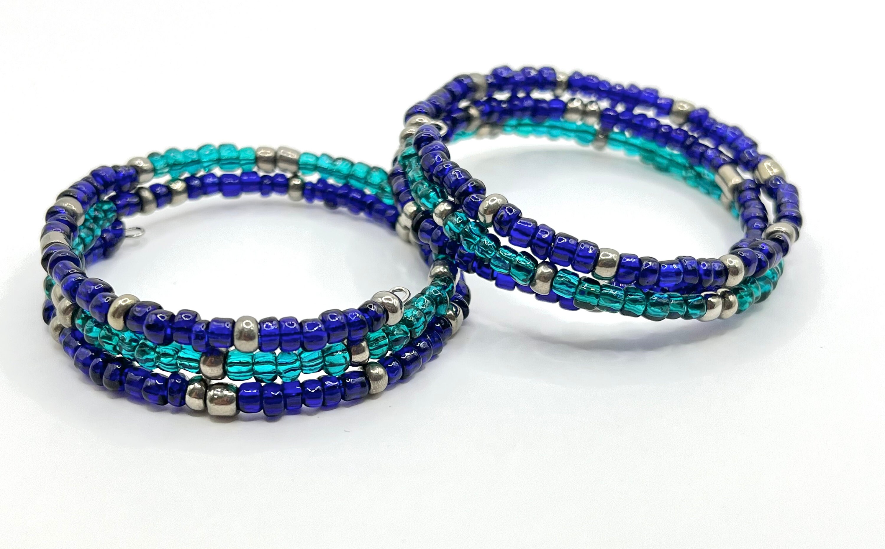 Dark Blue and Teal Seed Bead Memory Wire Bracelet - Etsy