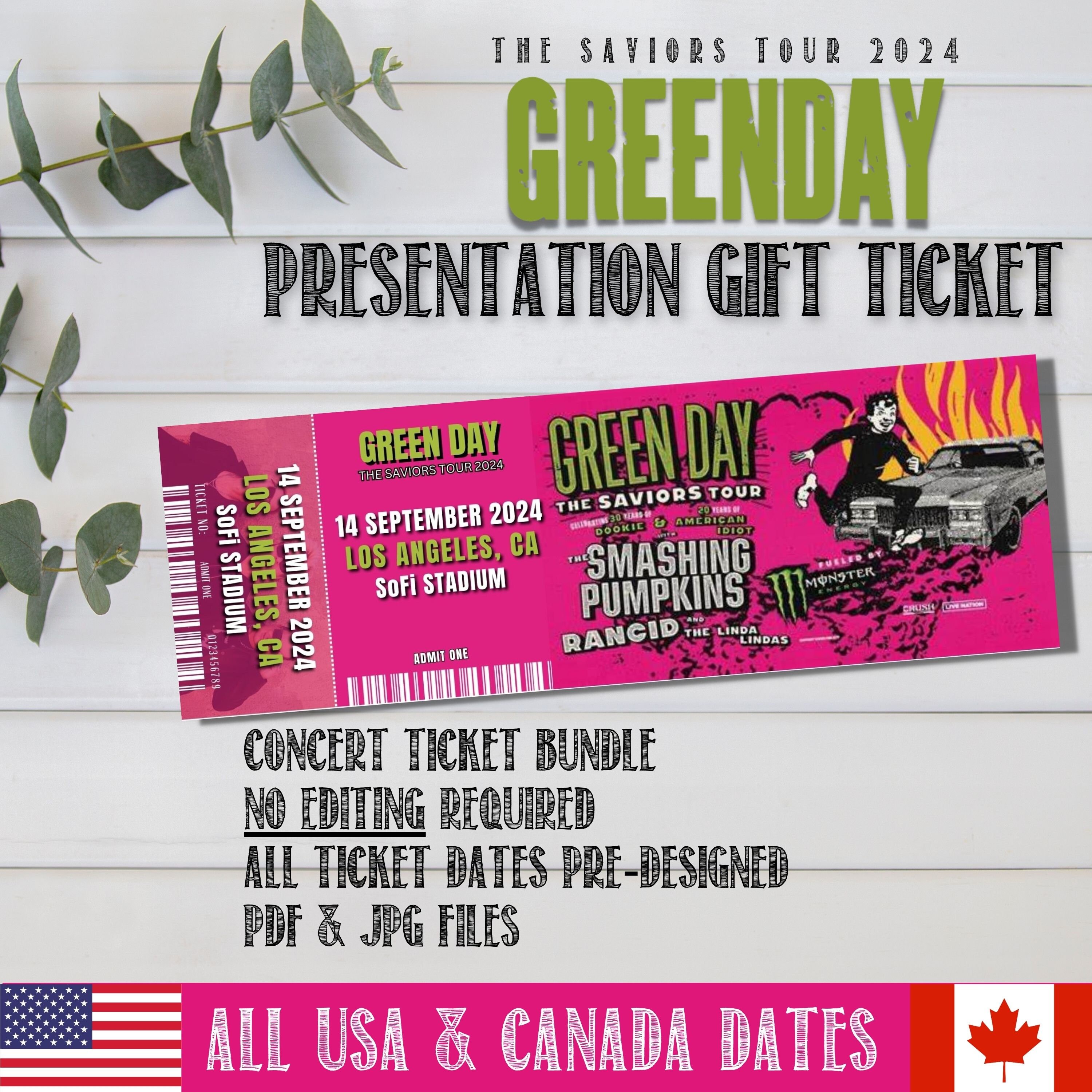 Green Day 2024 USA & Canada Concert Presentation Gift Ticket, the