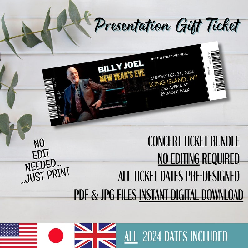 Billy Joel World Tour 2024 Presentation Gift Ticket Bundle, All Shows