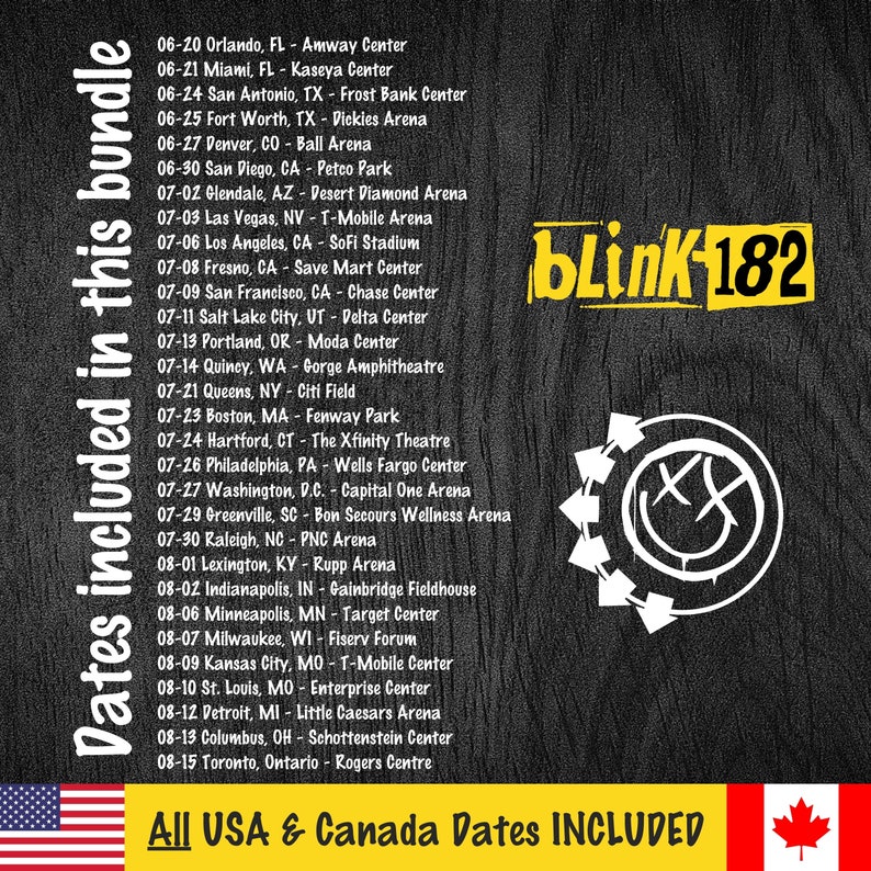 Blink 182 Gift Ticket Bundle Instant Download All USA & Canada Concerts