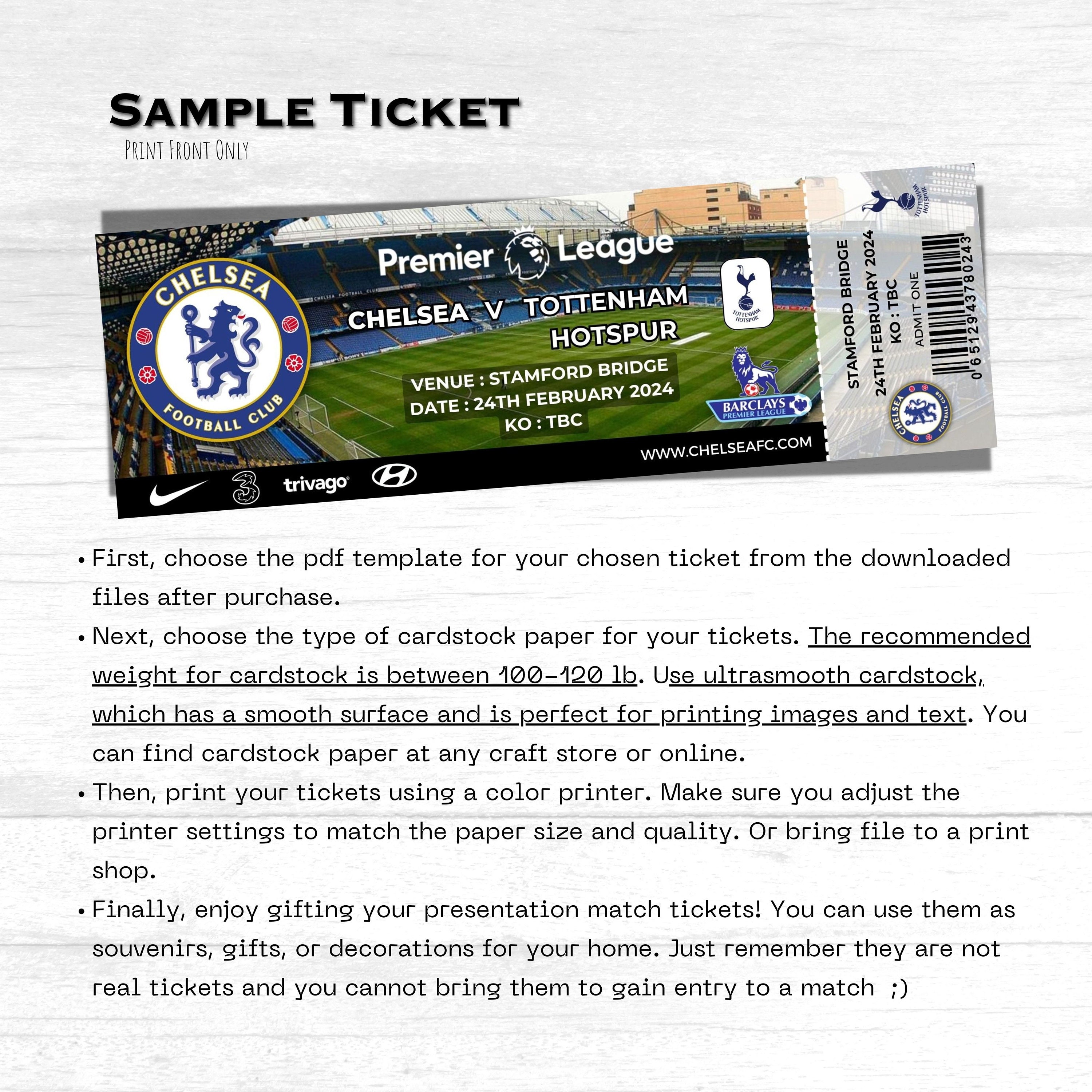 CHELSEA Presentation Gift Ticket for EPL 2023/24 Home Fixtures Etsy