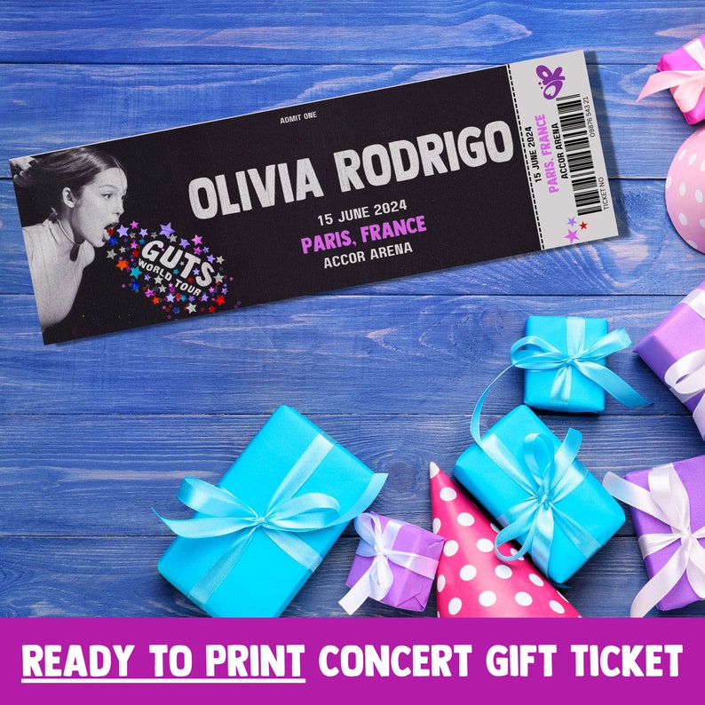 Olivia Rodrigo Guts Tour, Presentation Gifting Ticket. European Tour 2024 Ready to Print