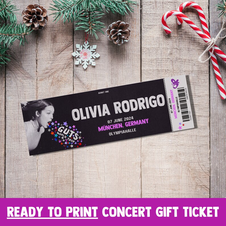 Olivia Rodrigo Guts Tour, Presentation Gifting Ticket. European Tour 2024 Ready to Print