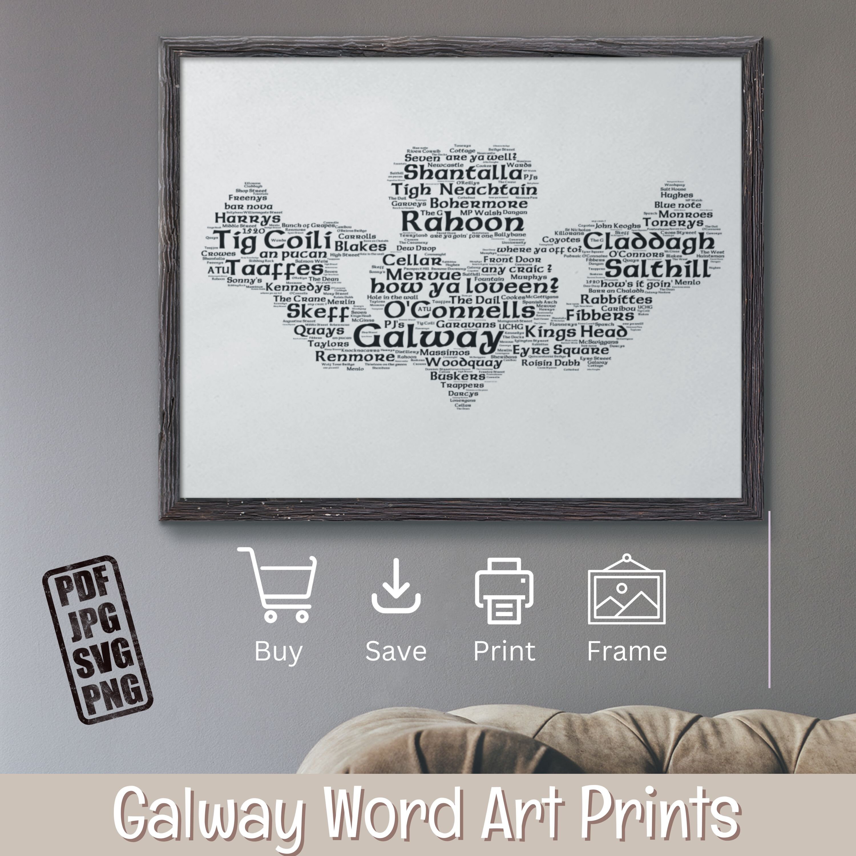Galway Word Art Wall Decor Claddagh Ring Print Instant Etsy