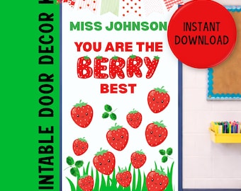 Kit de decoración para puertas con diseño de fresas para agradecer a los maestros, kit imprimible de decoración para puertas de aula, decoraciones para puertas para la Semana de Agradecimiento a los Maestros.