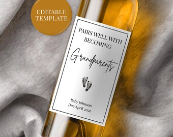 Editable Pregnancy Announcement Wine Label, Digital Download, Custom Baby Reveal Gift for Grandparents, Aunt, Uncle