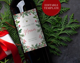 Editable Christmas Pregnancy Announcement Wine Label, Baby Reveal Gift for Grandparents, Aunt, Uncle,