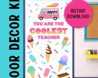 Kit di decorazioni per la porta a tema gelato per la settimana di apprezzamento degli insegnanti, kit di decorazioni stampabili per la porta dell'aula, decorazioni per la porta per la settimana di apprezzamento degli insegnanti