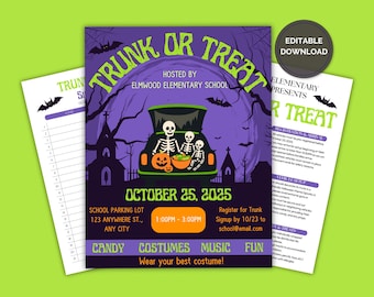 Trunk or Treat Invitation Template, School Trunk or Treat Flyer Template, Church Trunk or Treat Flyer Template, Neighborhood Halloween Party