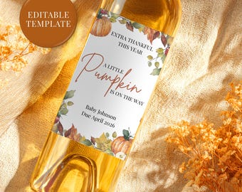 Editable Fall Pregnancy Announcement Wine Label, Thanksgiving Pregnancy Announcement, Baby Reveal Gift for Grandparents, Aunt, Uncle,