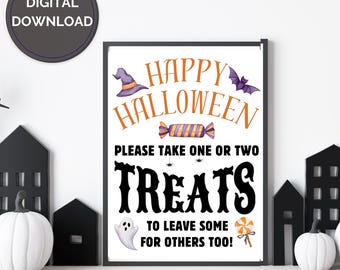 Halloween Candy Bowl Sign, Please Take One or Two Sign, Trick or Treat Sign, Trunk or Treat Sign, Halloween Candy Sign, Halloween Printable