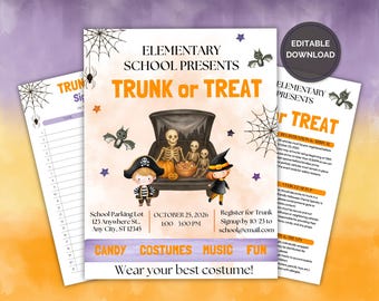 Trunk or Treat Invitation Template, School Trunk or Treat Flyer Template, Church Trunk or Treat Flyer Template, Neighborhood Halloween Party