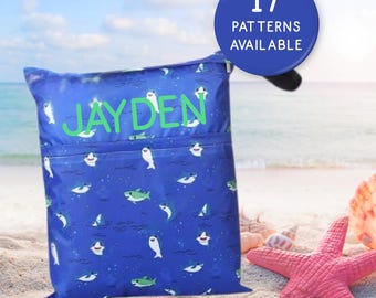 Personalisierte Doppel-Reißverschluss Nasstasche, Tagestasche, Schwimmtasche, Sporttasche, Wickeltasche