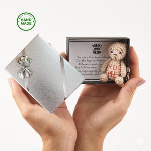 Unique Hygge gifts box Teddy bear pocket hugs handmade tiny Teddy bear small gift box little pocket bear sending hugs pet sympathy gift box