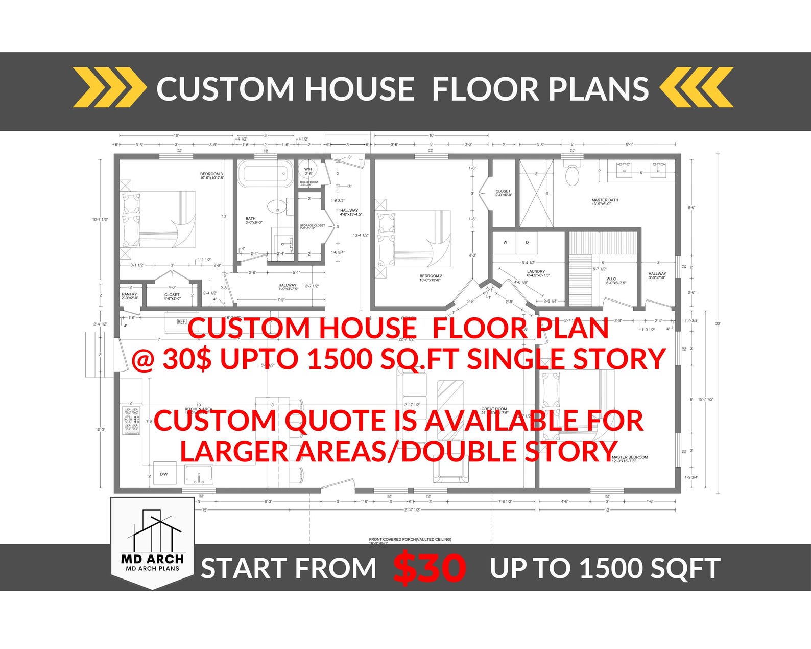 Custom House Floor Plan Design, Architectural Floor Plan Drawings, Home ...