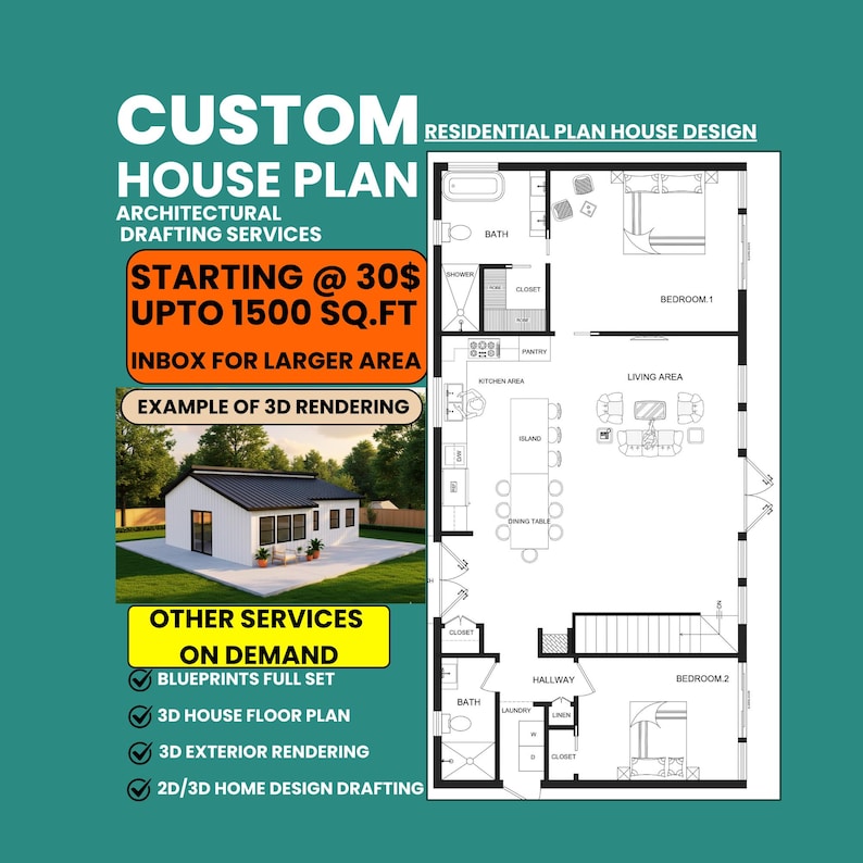 Custom House Floor Plan Design, Architectural floor plan drawings, Home plans blueprints, home design services, custom farmhouse plans image 1